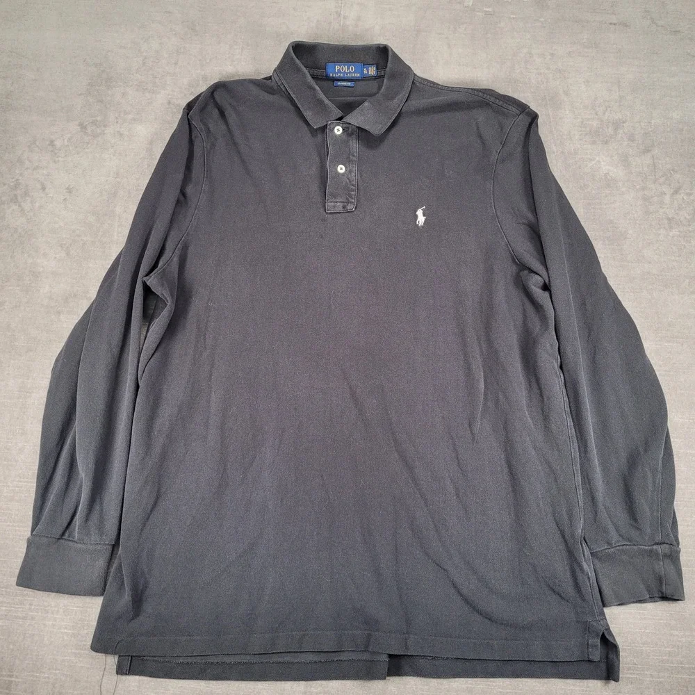 Polo Ralph Lauren Classic Fit Long Sleeve Black Polo Shirt‎ Mens XL